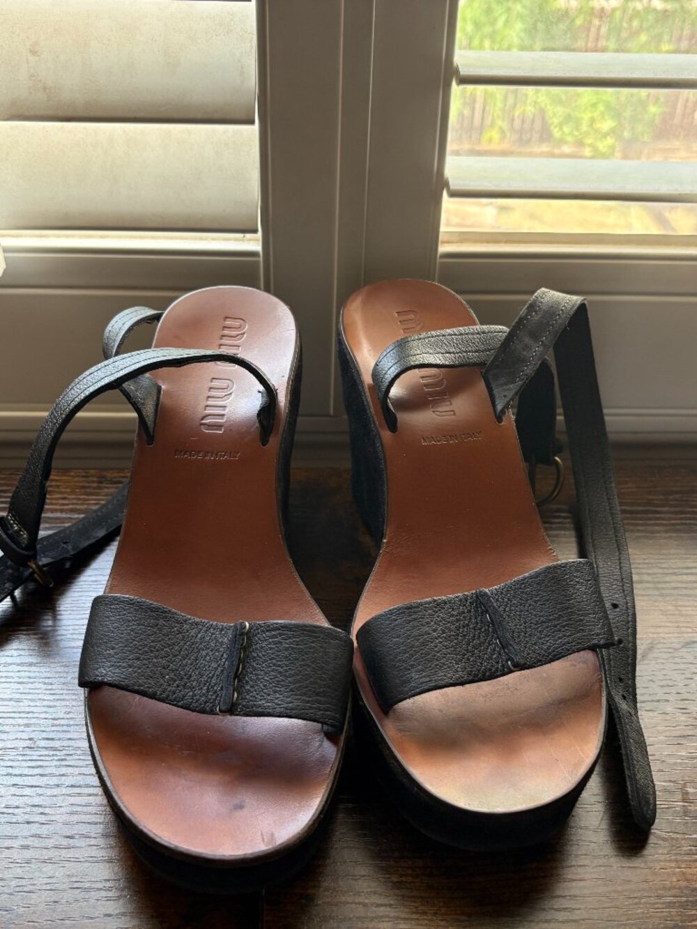 Miu Miu Made in Italy Black Leather & Suede Vintage Platform Sandals (EUR 41)